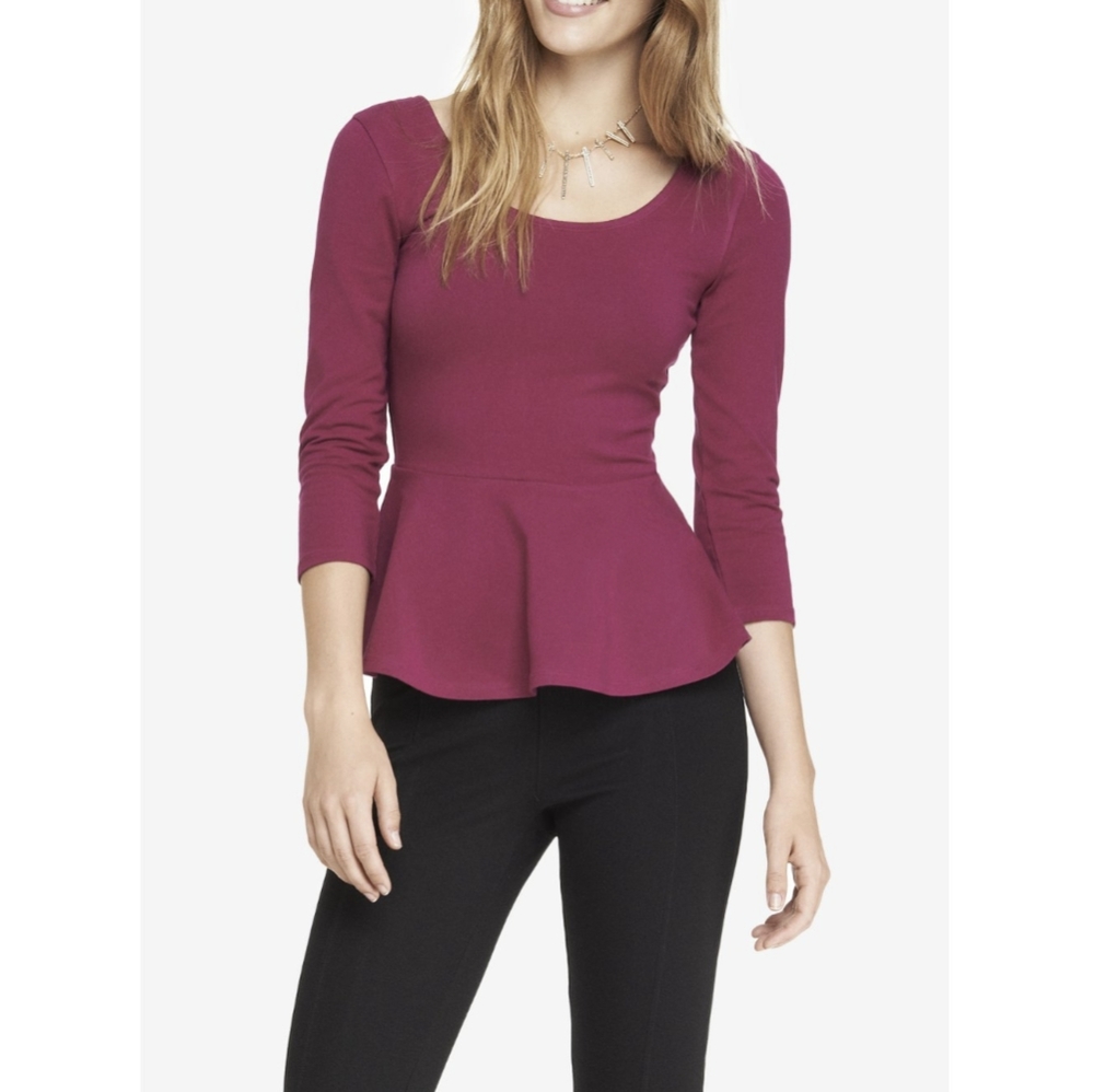 Express Red Peplum Long Sleeve Top XS ❤️